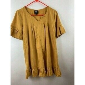Bobeau Womens Size S Short Sleeve Top Gold Color V Neck Ruffle Bottom